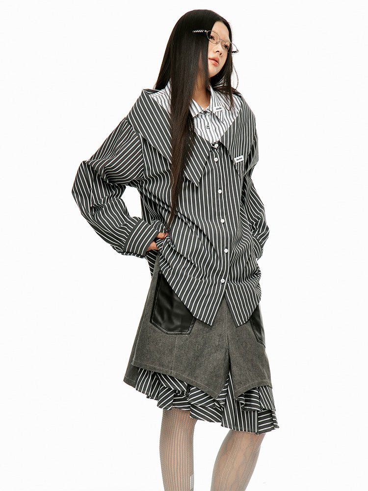 Off - Shoulder Splitstripe Button - Up - paper.bruise