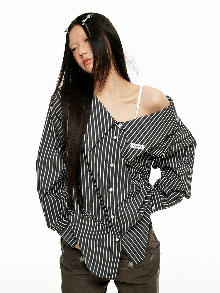 Off - Shoulder Splitstripe Button - Up - paper.bruise