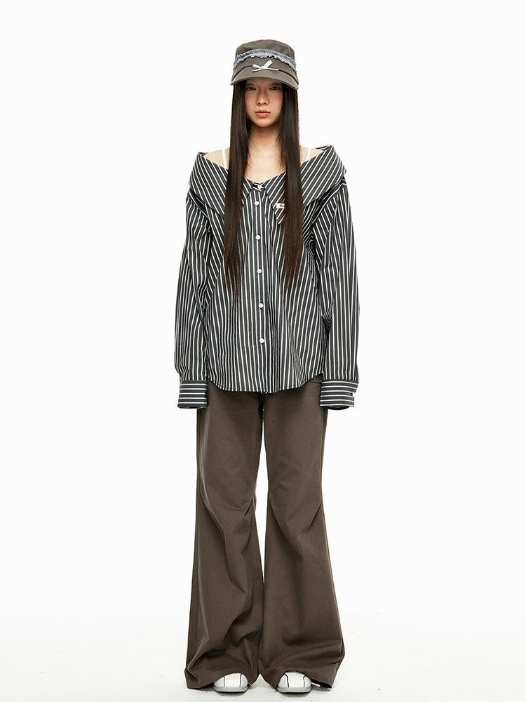 Off - Shoulder Splitstripe Button - Up - paper.bruise