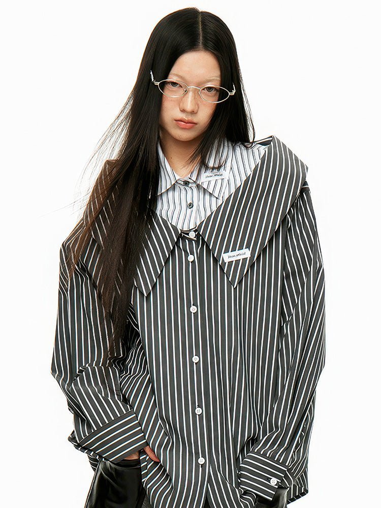 Off - Shoulder Splitstripe Button - Up - paper.bruise
